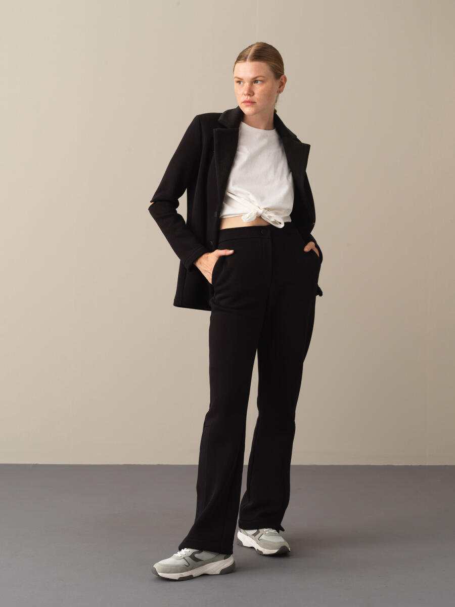 Siyah Regular Fit Pamuklu Sweat Pantolon - 2