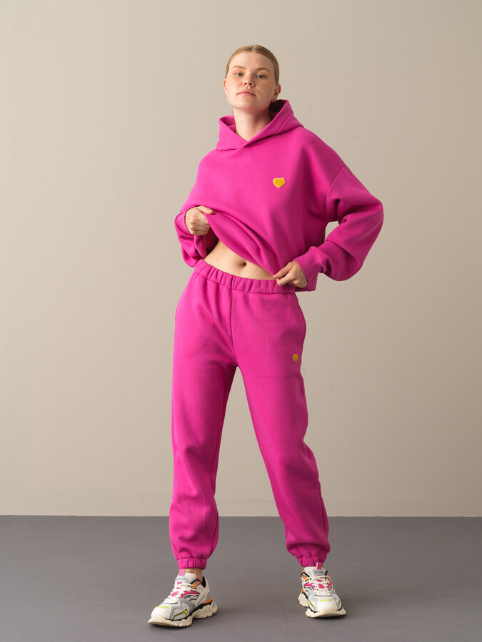 Fuşya Pamuk Dokulu Sweat Pantolon - Xint