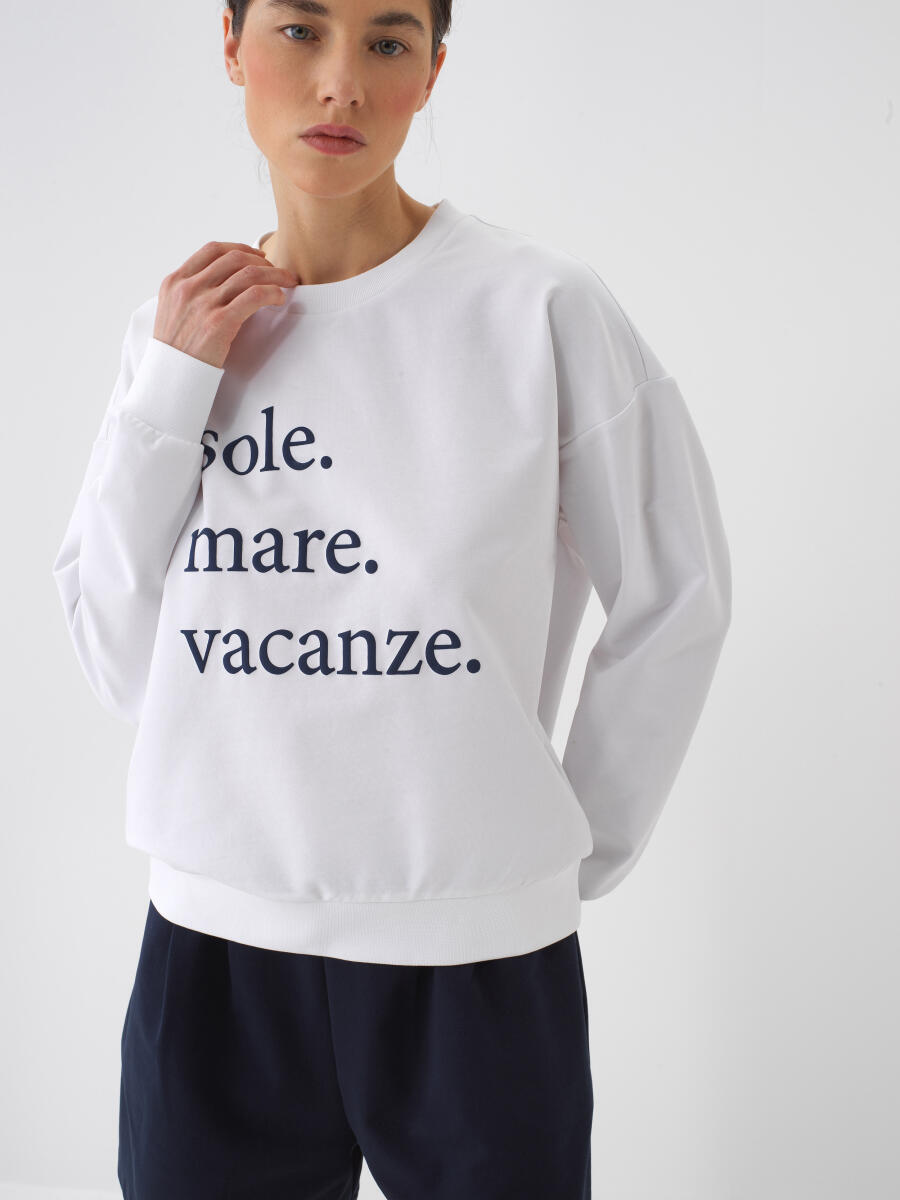 Beyaz Pamuk Dokulu Oversize Sweatshirt - 1