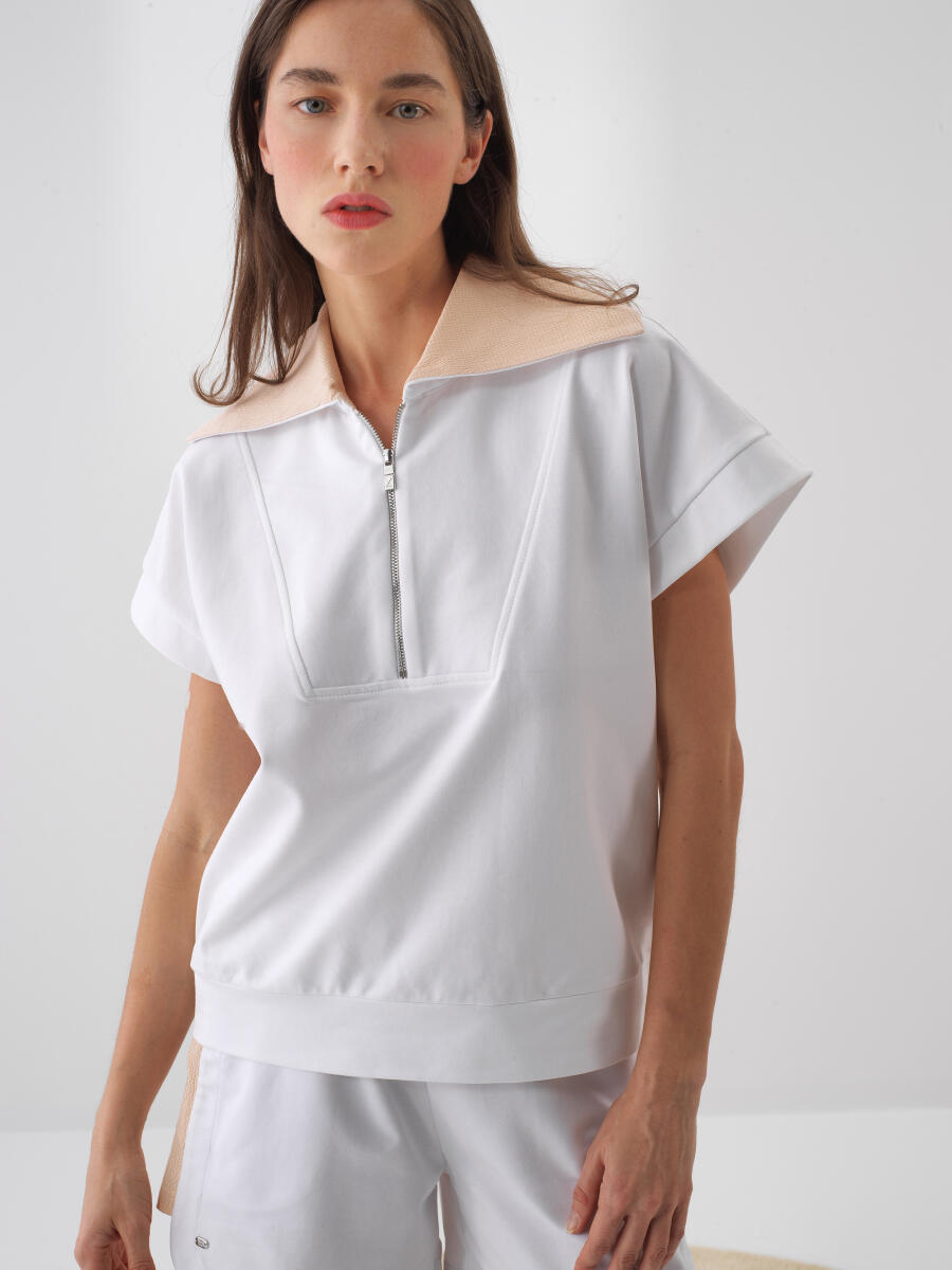 Beyaz Pamuk Dokulu Oversize Sweatshirt - 1