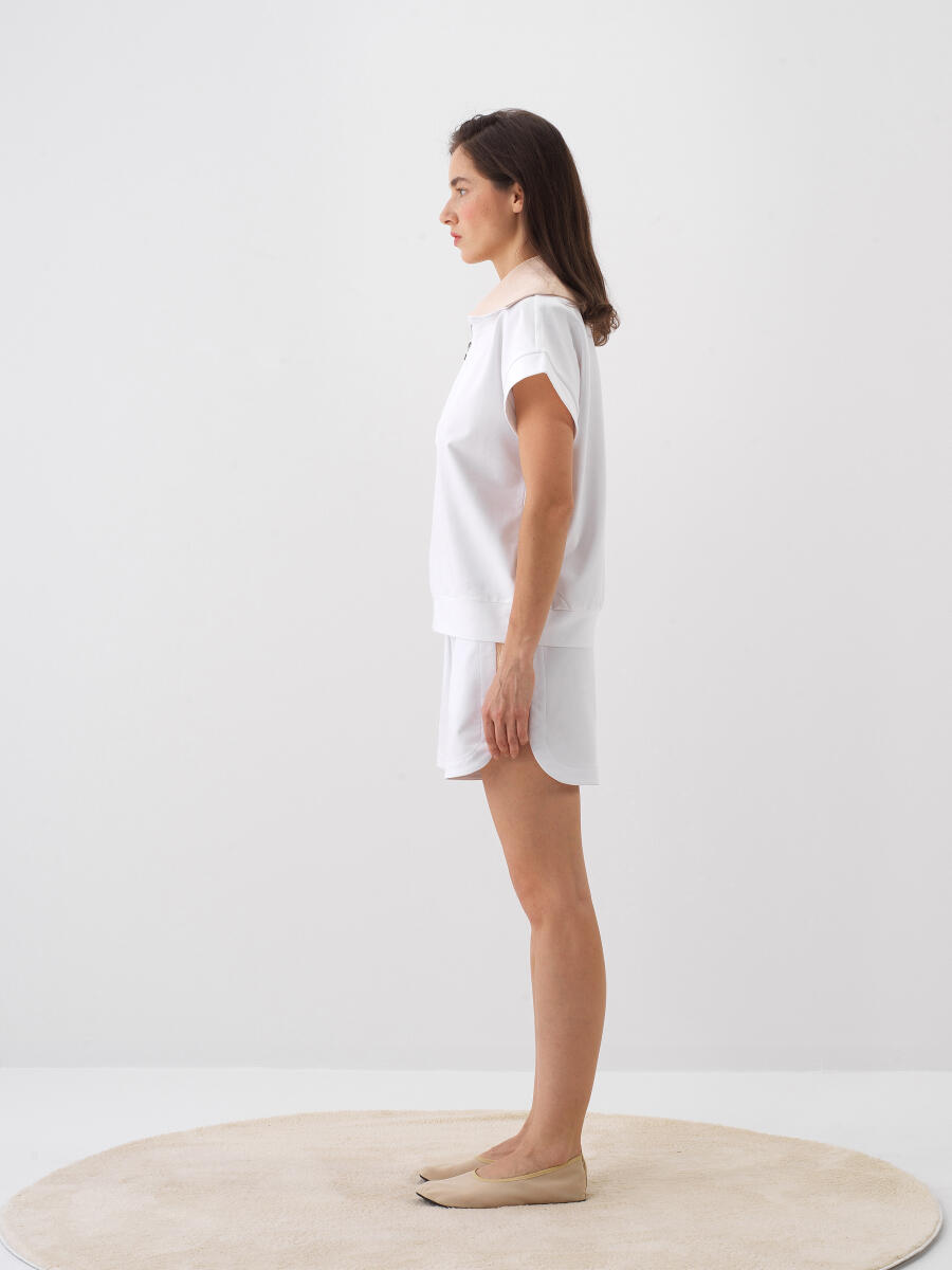 Beyaz Pamuk Dokulu Oversize Sweatshirt - 3