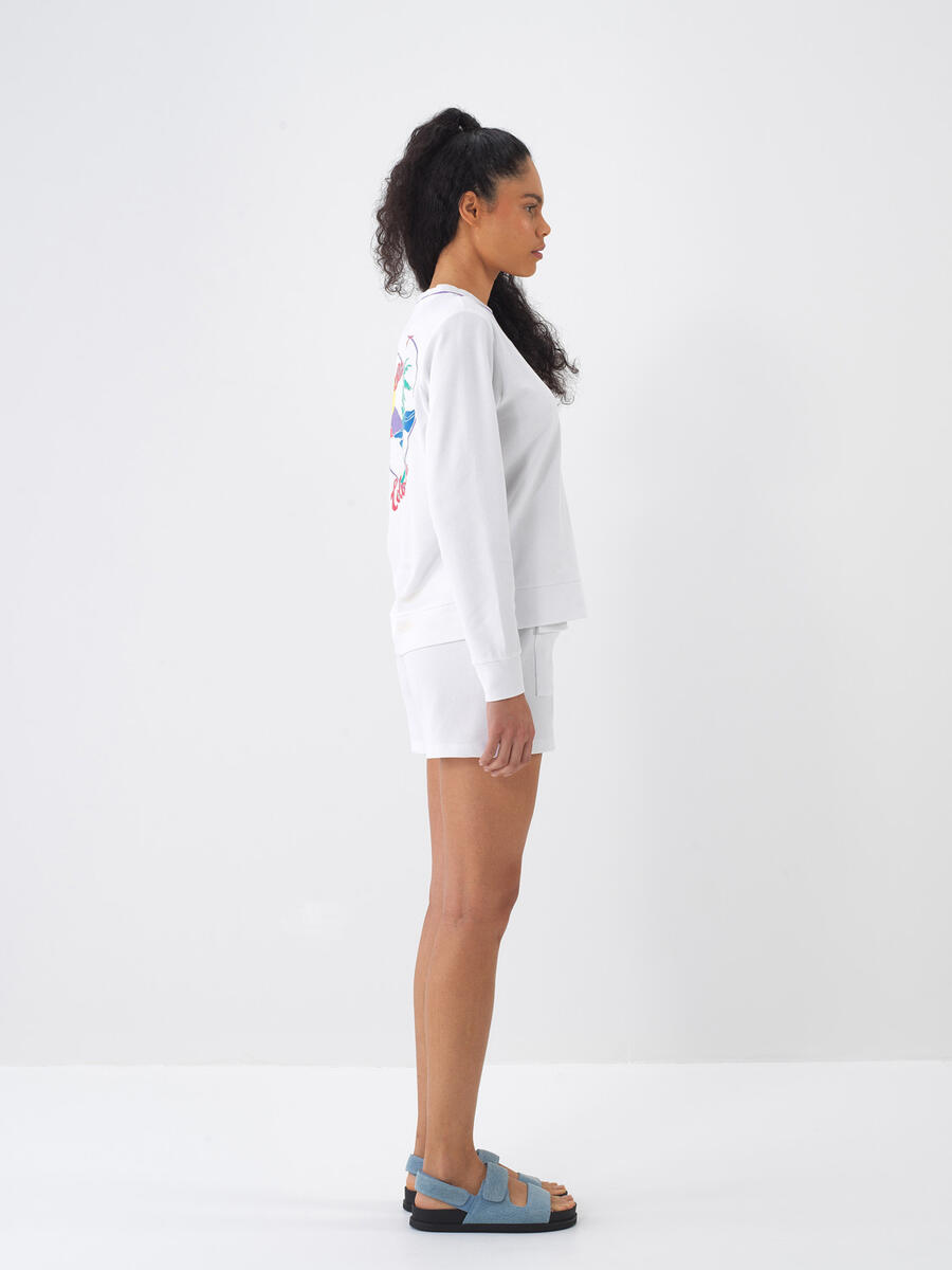 Beyaz Pamuk Dokulu Regular Fit Sweatshirt - 4