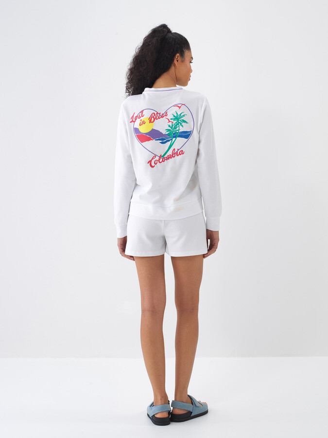 Beyaz Pamuk Dokulu Regular Fit Sweatshirt - 3