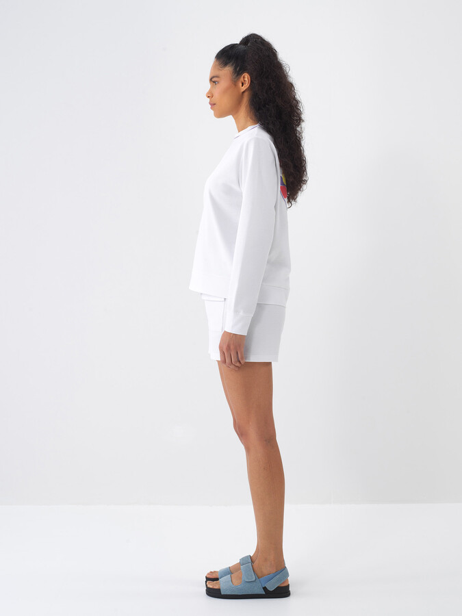 Beyaz Pamuk Dokulu Regular Fit Sweatshirt - 5