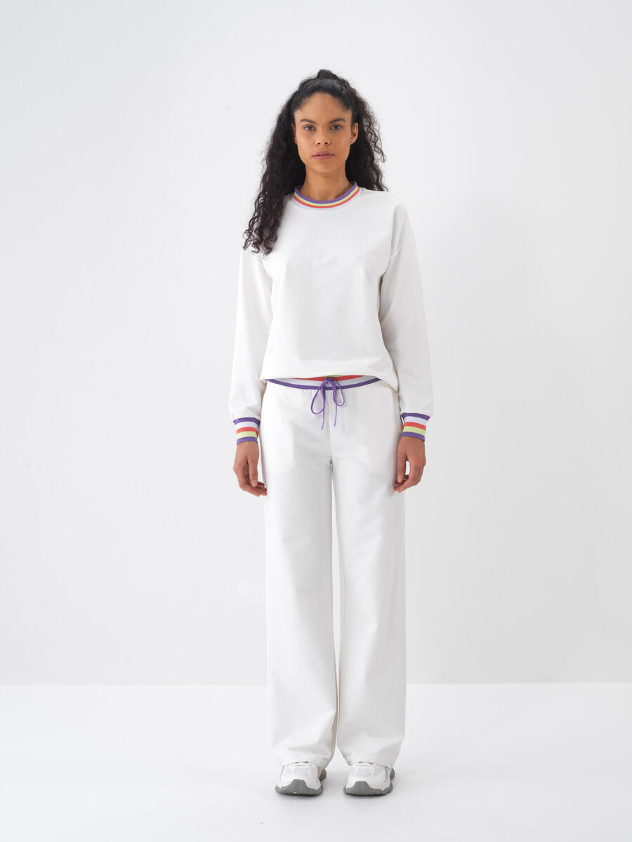 Beyaz Pamuk Dokulu Regular Fit Sweatshirt - 2