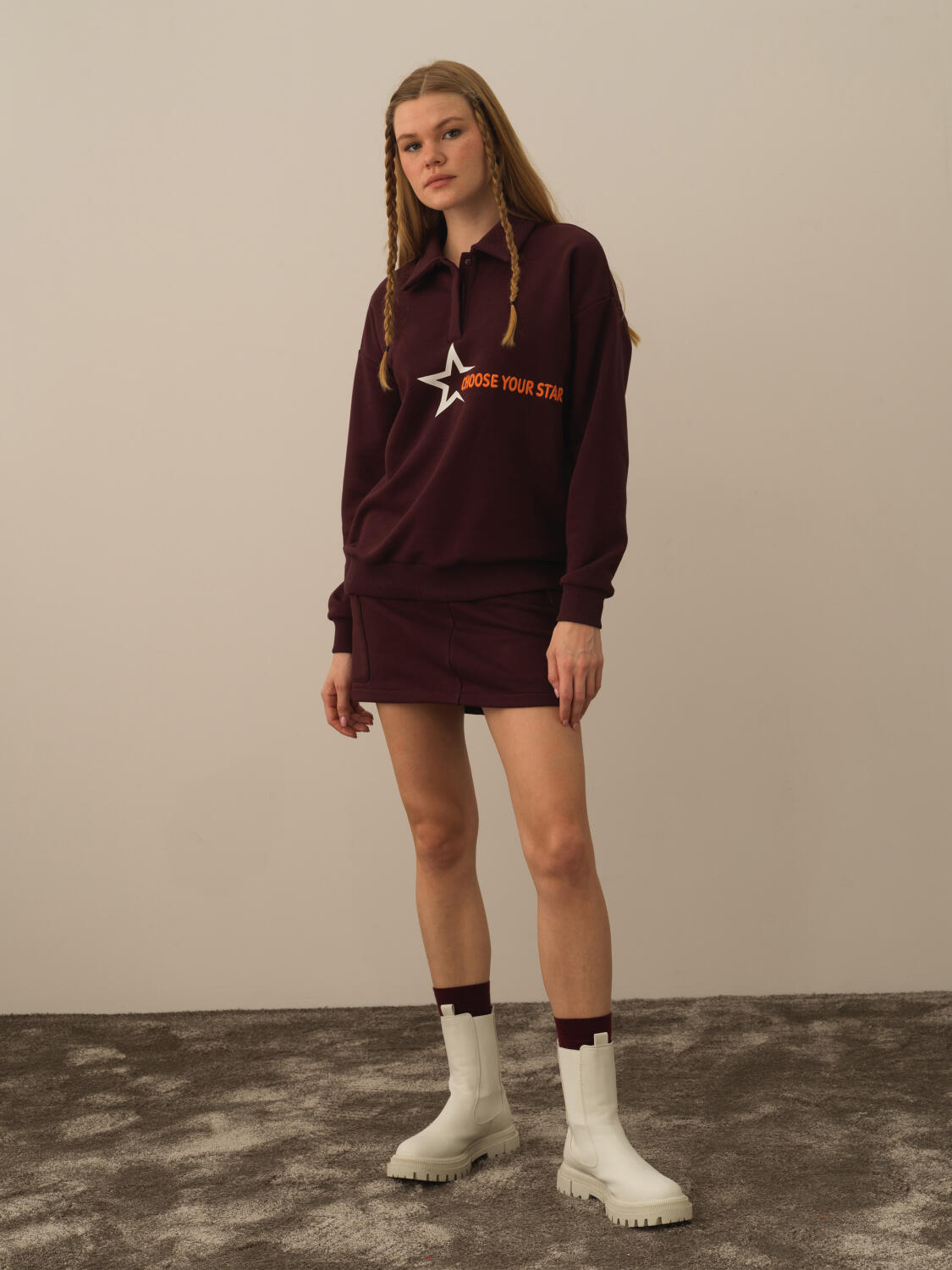 Bordo Pamuk Dokulu Regular Fit Sweatshirt