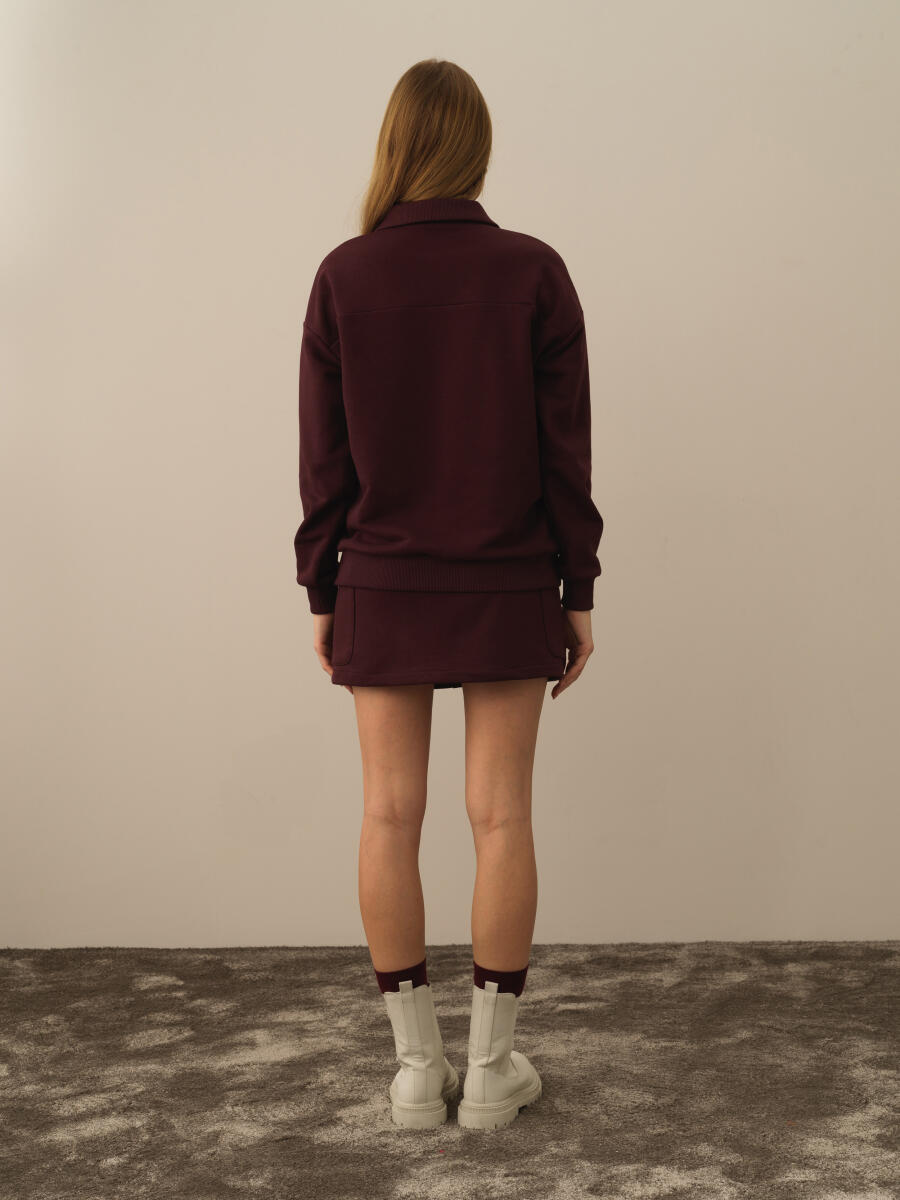 Bordo Regular Fit Polo Yaka Pamuklu Sweatshirt - 3