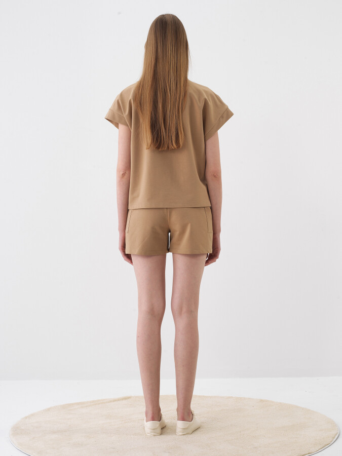 Camel Pamuk Dokulu Oversize Sweatshirt - 5