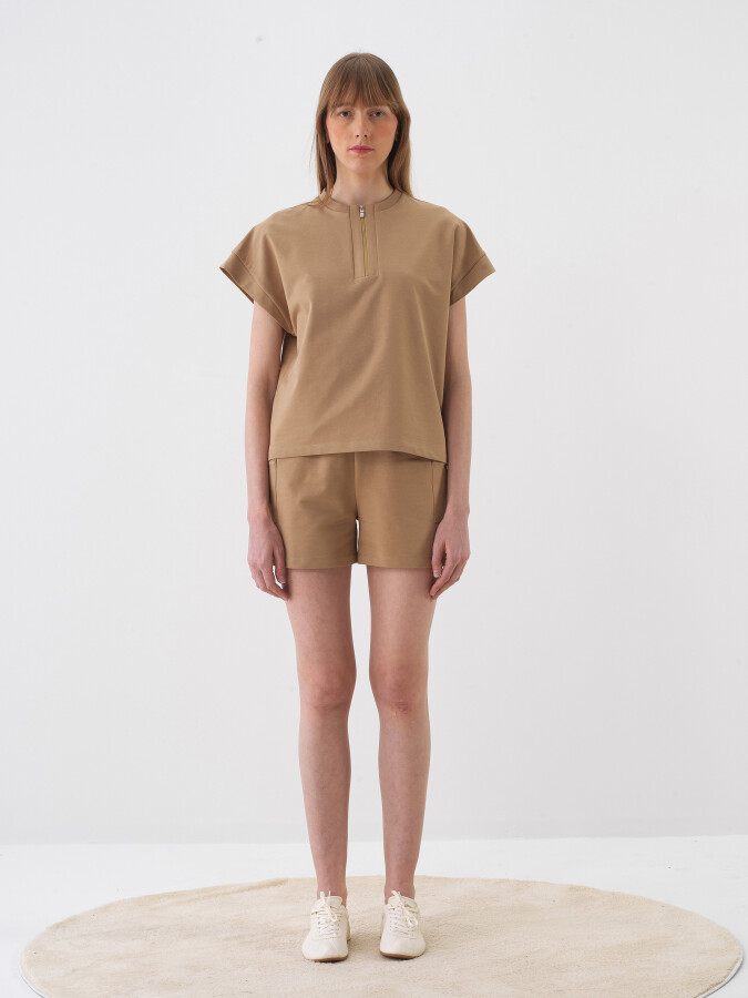 Camel Pamuk Dokulu Oversize Sweatshirt (1)