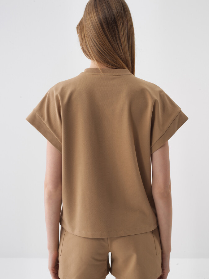 Camel Pamuk Dokulu Oversize Sweatshirt - 4