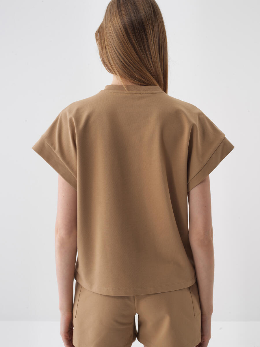 Camel Pamuk Dokulu Oversize Sweatshirt - 4