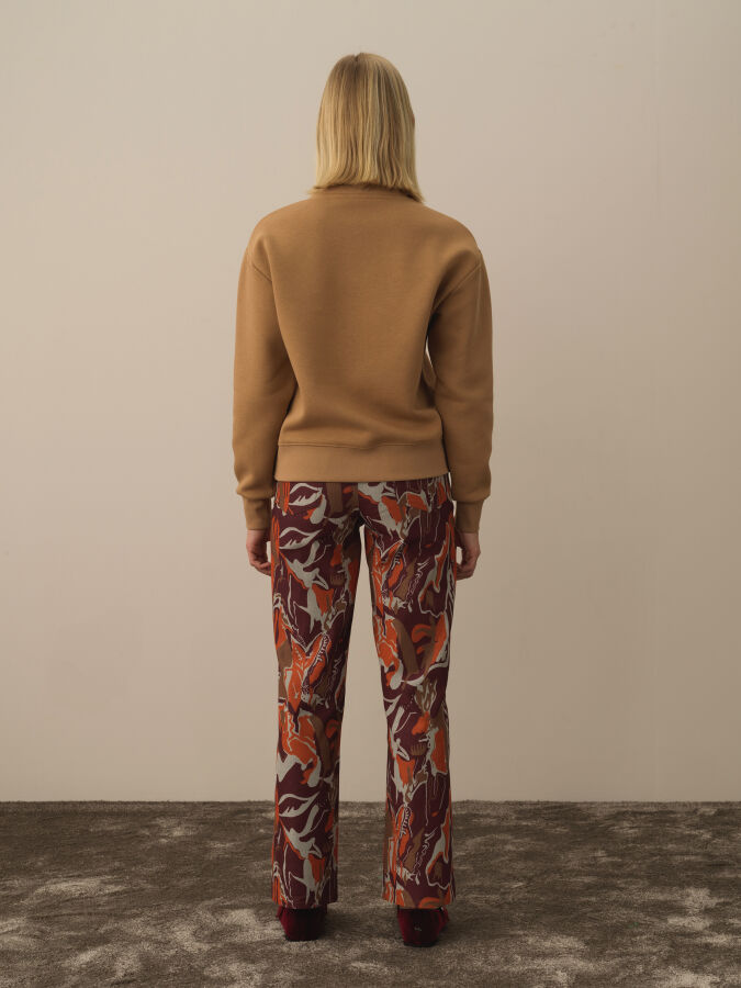 Camel Oversize Dik Yaka Pamuklu Sweatshirt - 3