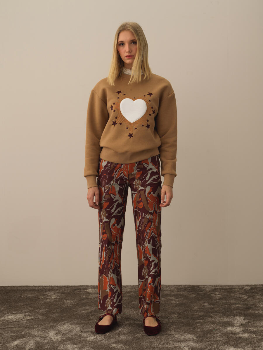 Camel Pamuk Dokulu Oversize Sweatshirt - 2