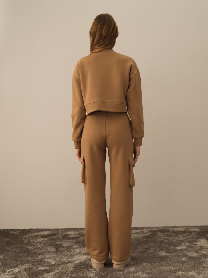 Camel Pamuk Dokulu Oversize Sweatshirt - Xint