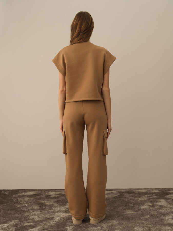 Camel Pamuk Dokulu Oversize Sweatshirt - Xint