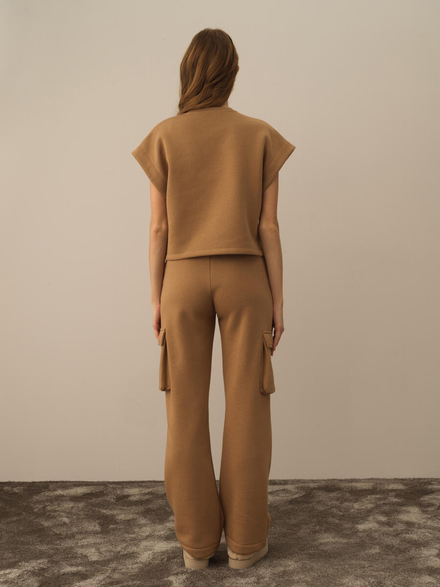 Camel Pamuk Dokulu Oversize Sweatshirt - 4