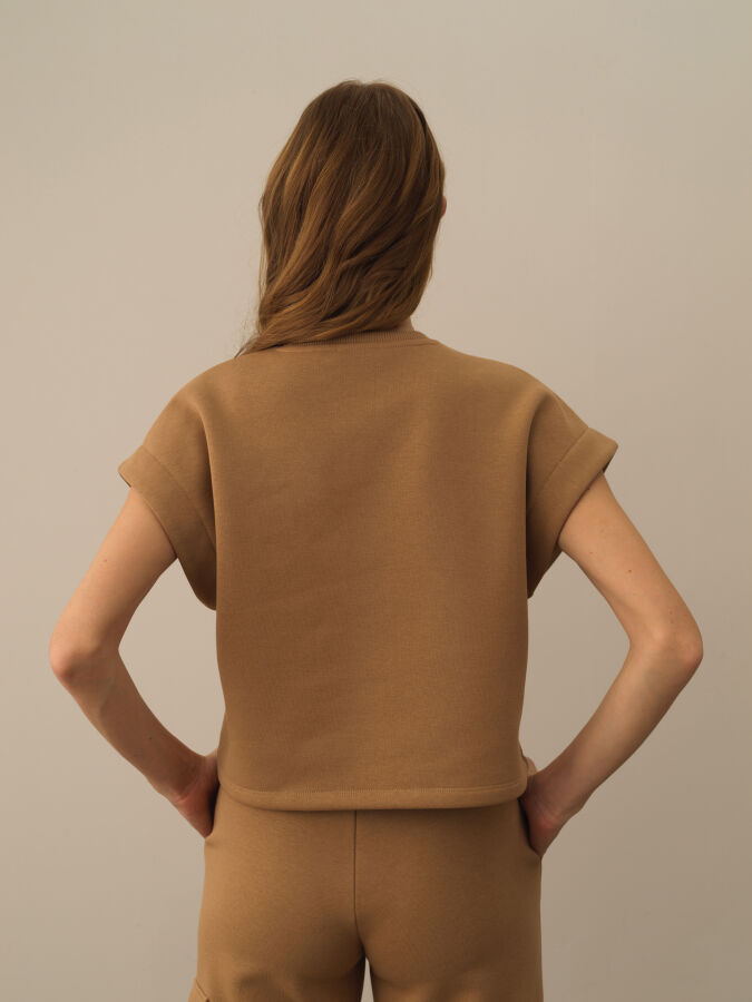 Camel Pamuk Dokulu Oversize Sweatshirt - Xint