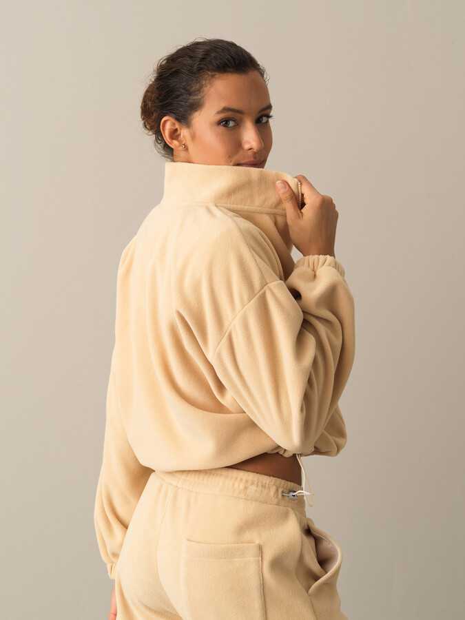 Bej Oversize Dik Yaka Polar Sweatshirt - 4