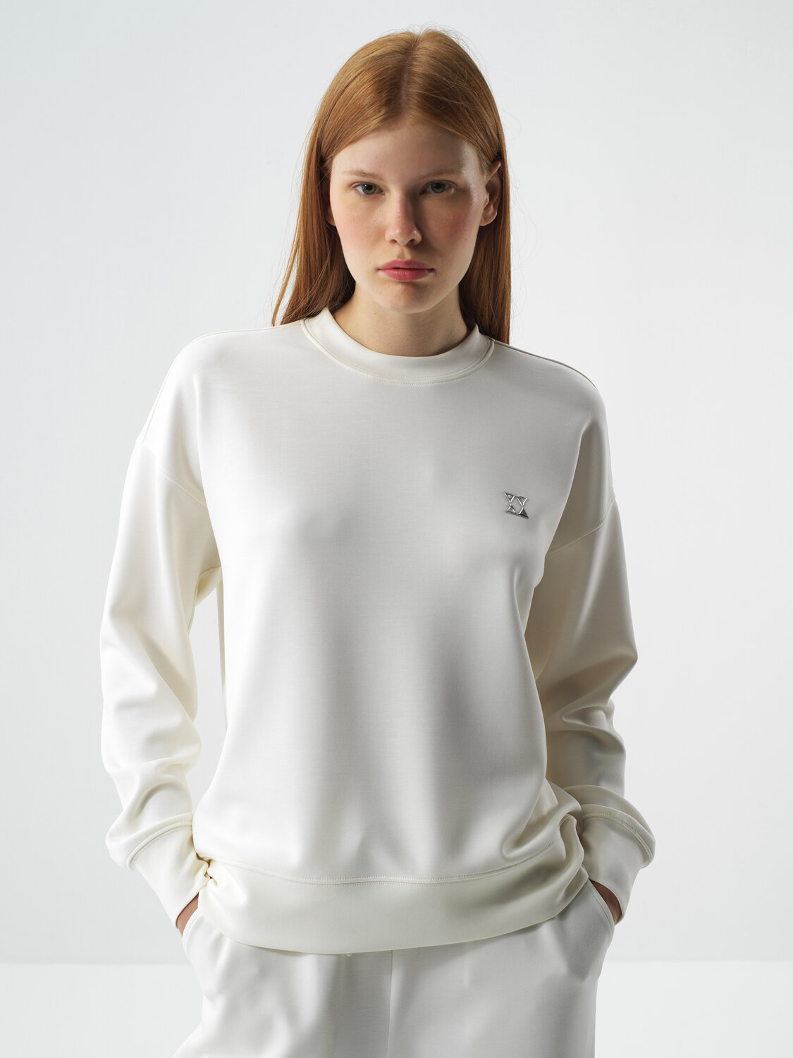 Ekru Modal Dokulu Oversize Sweatshirt - Xint