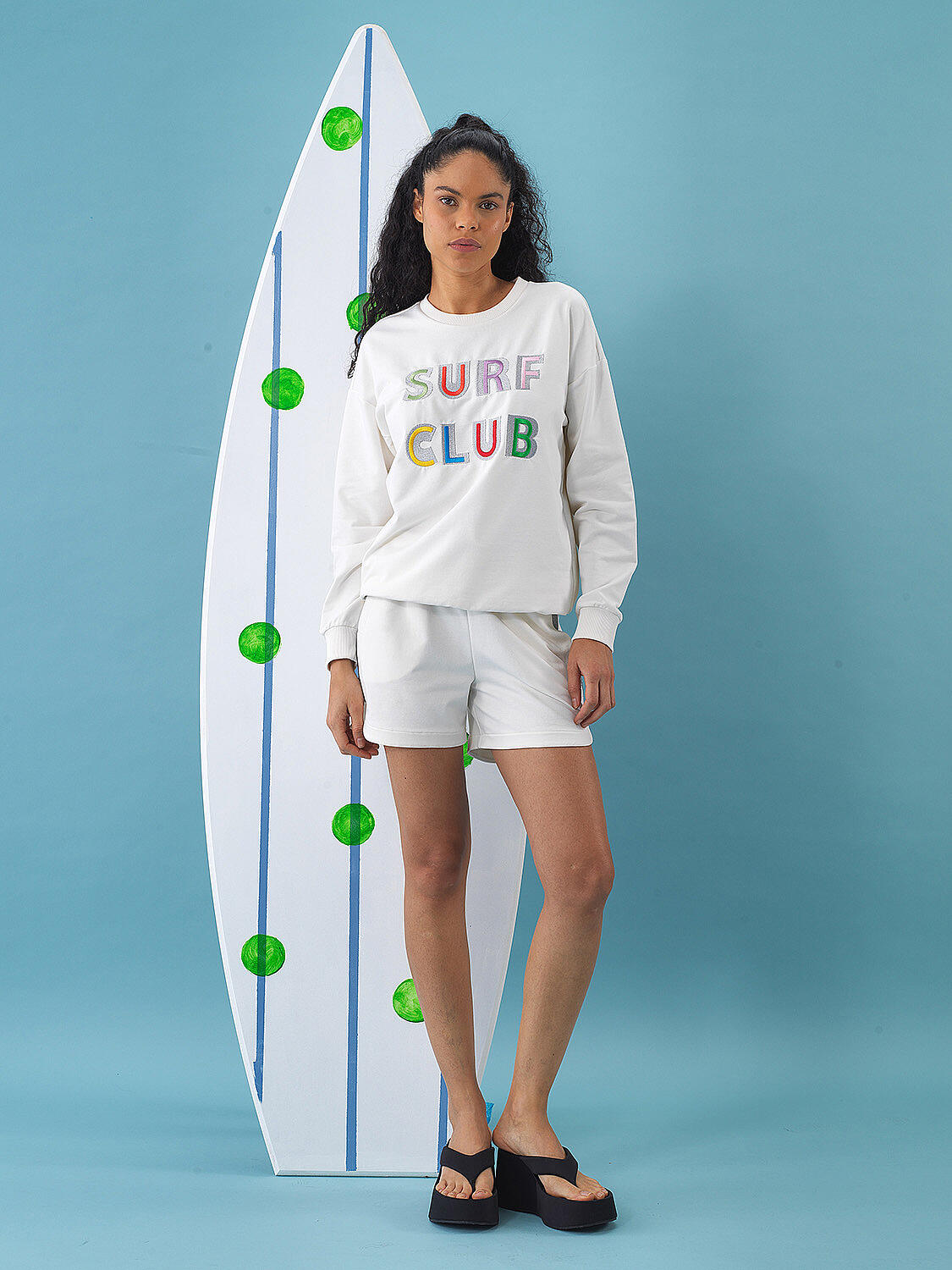 Ekru Pamuk Dokulu Oversize Sweatshirt - 6