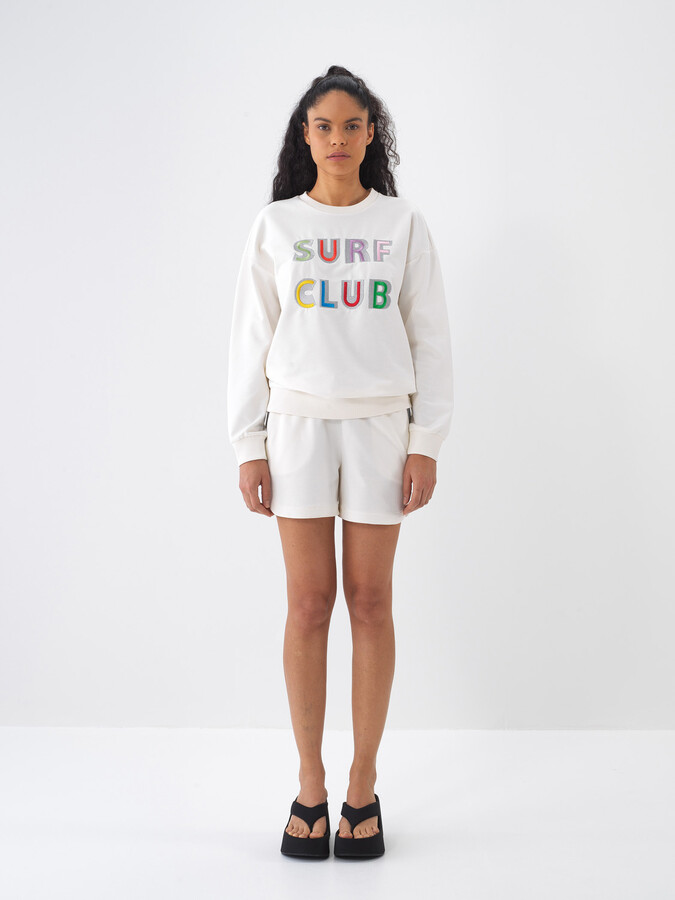 Ekru Pamuk Dokulu Oversize Sweatshirt (1)