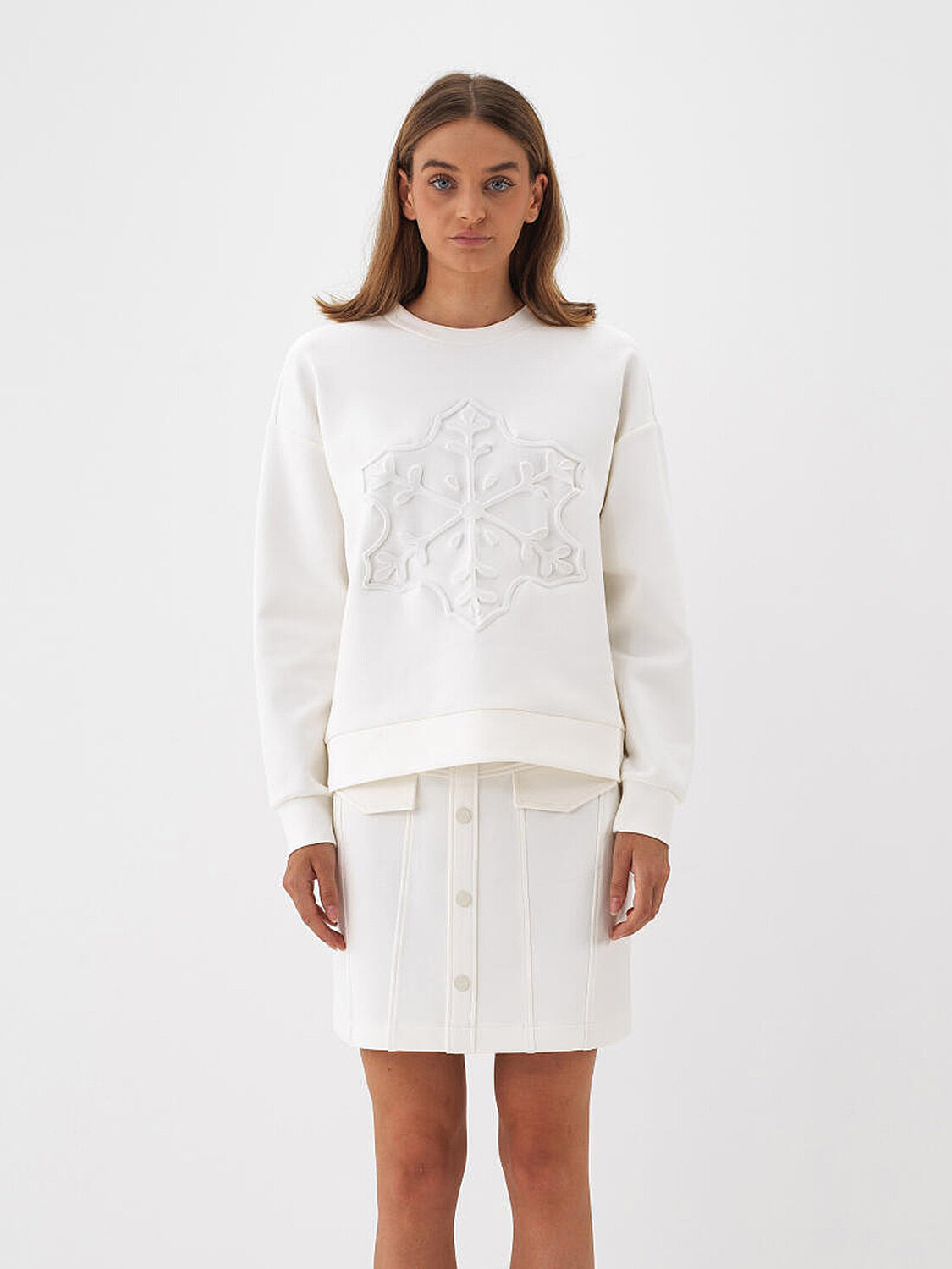 Ekru Pamuk Dokulu Oversize Sweatshirt (1)