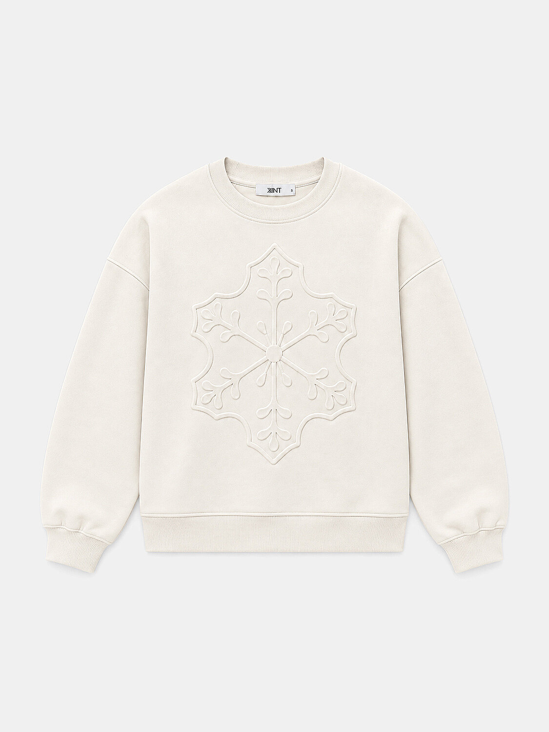 Ekru Oversize Bisiklet Yaka Pamuklu Sweatshirt - 1