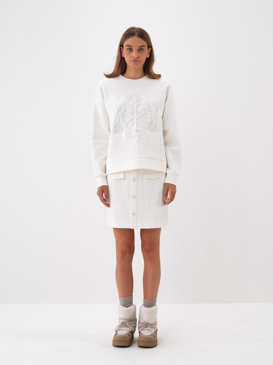 Ekru Pamuk Dokulu Oversize Sweatshirt - 4