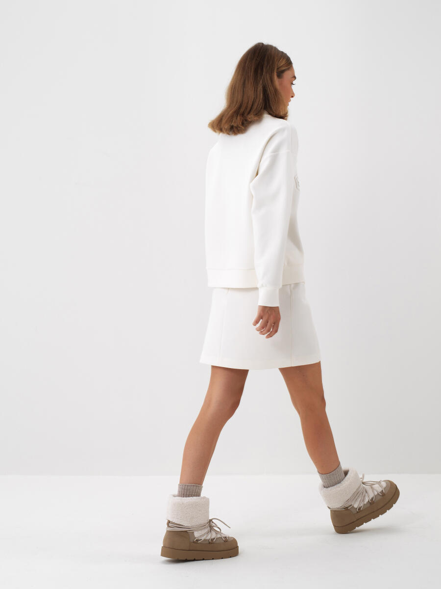 Ekru Pamuk Dokulu Oversize Sweatshirt - 3