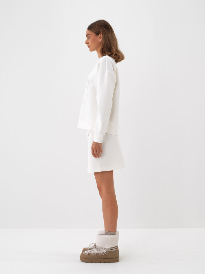 Ekru Pamuk Dokulu Oversize Sweatshirt - Xint