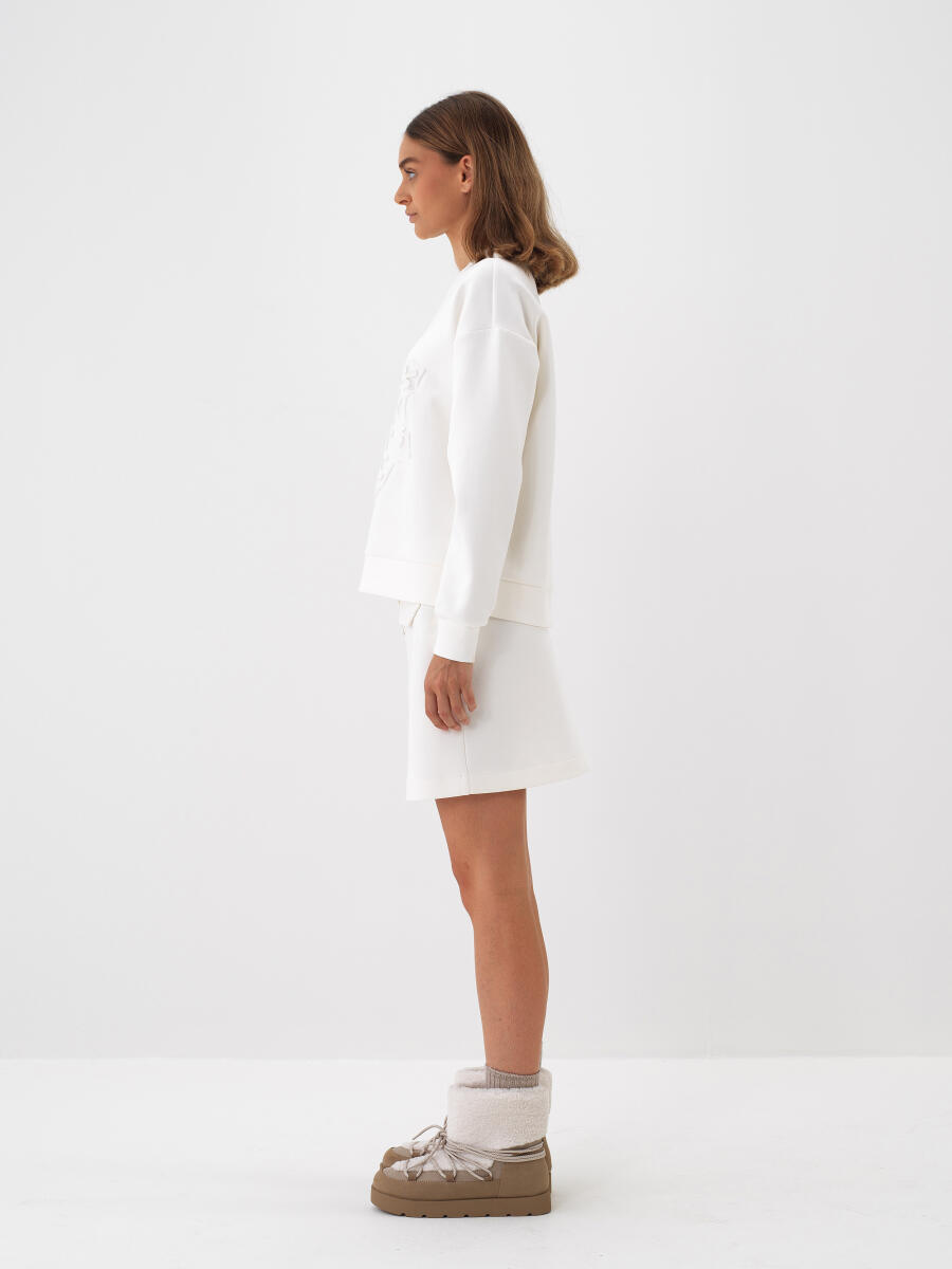 Ekru Pamuk Dokulu Oversize Sweatshirt - 2