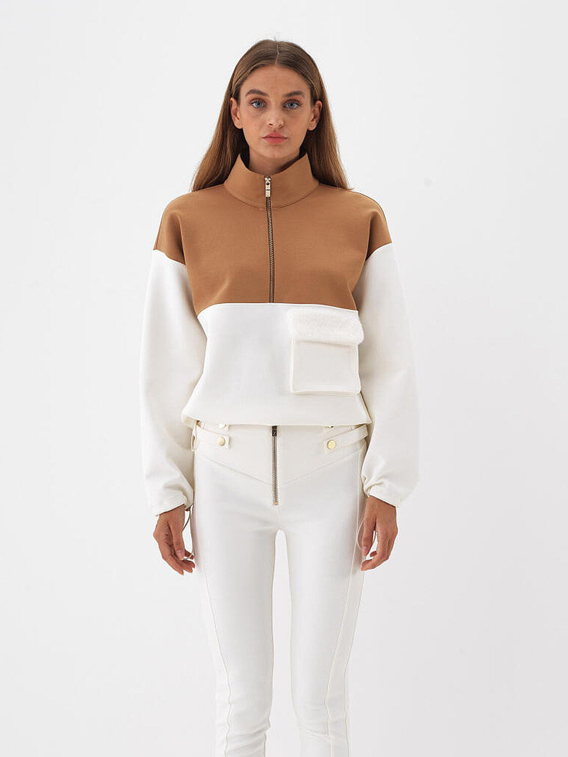 Ekru Pamuk Dokulu Oversize Sweatshirt (1)