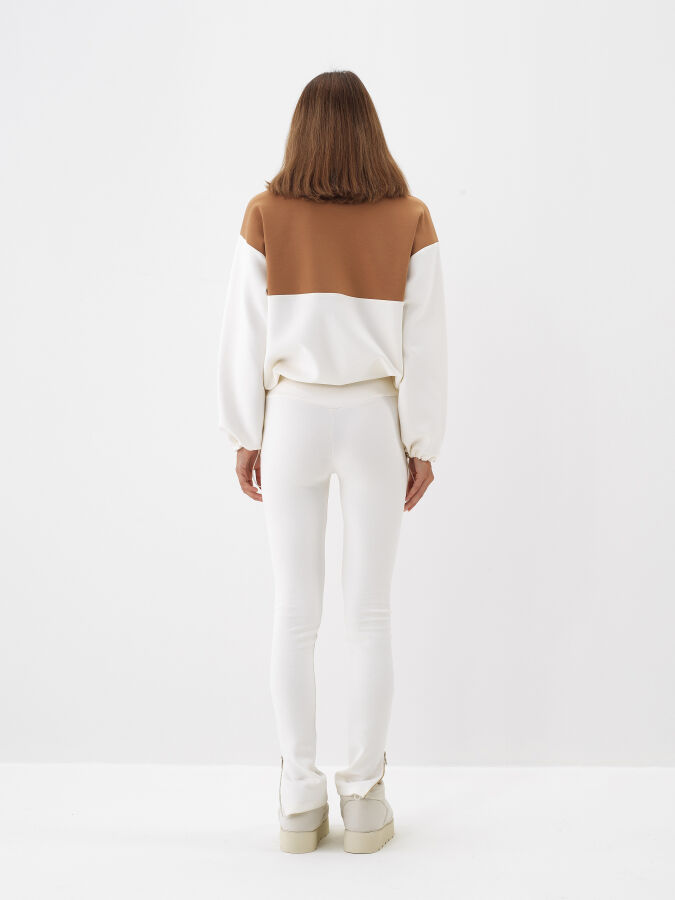 Ekru Pamuk Dokulu Oversize Sweatshirt - Xint