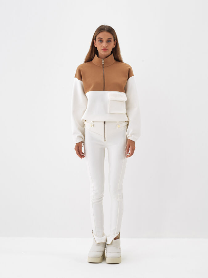 Ekru Pamuk Dokulu Oversize Sweatshirt - Xint