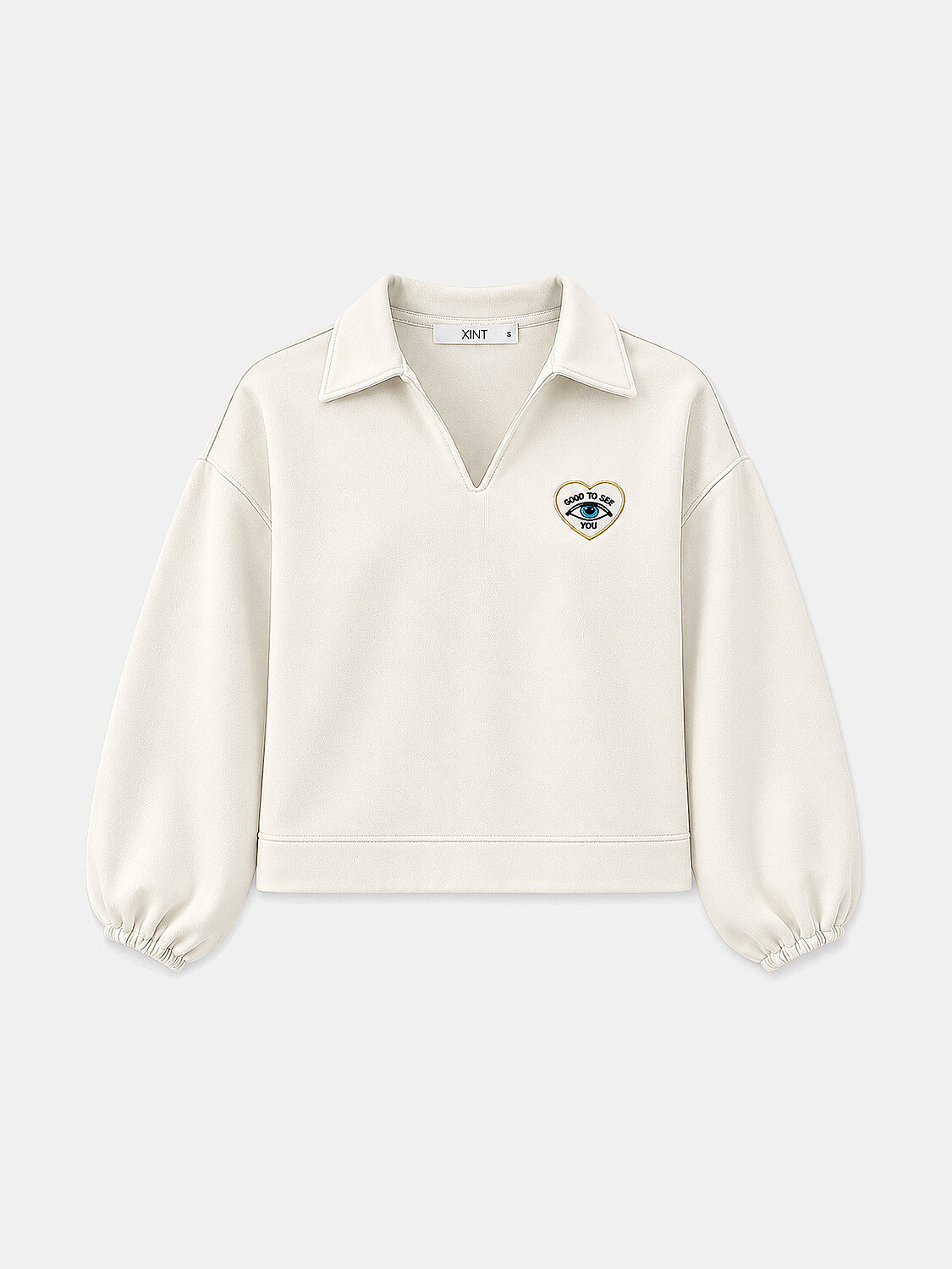 Ekru Oversize Polo Yaka Pamuklu Sweatshirt
