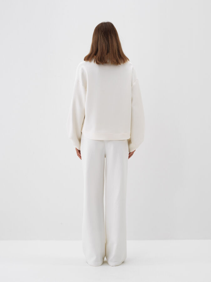 Ekru Pamuk Dokulu Oversize Sweatshirt - Xint