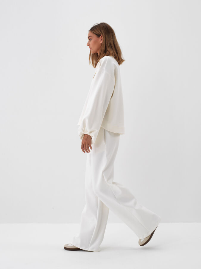 Ekru Pamuk Dokulu Oversize Sweatshirt - Xint