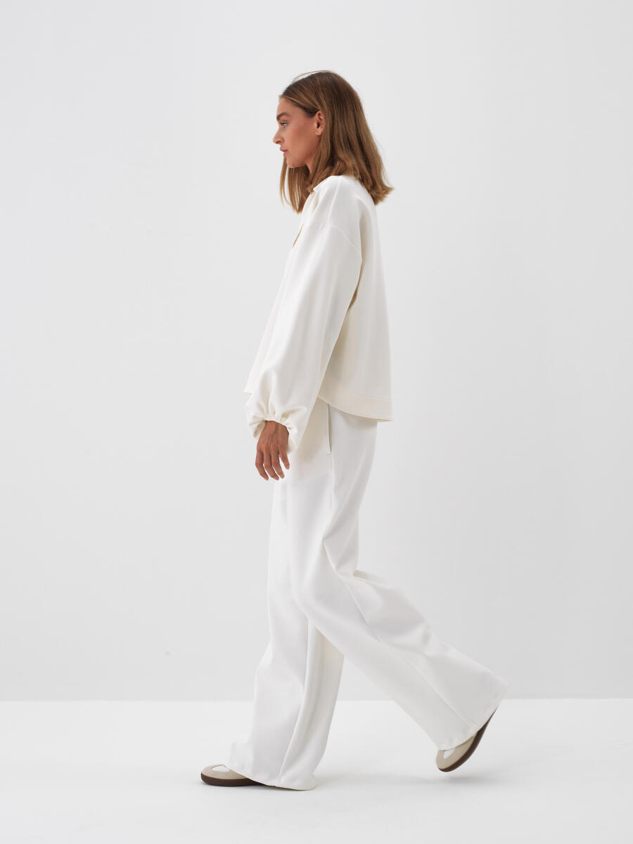 Ekru Pamuk Dokulu Oversize Sweatshirt - 3