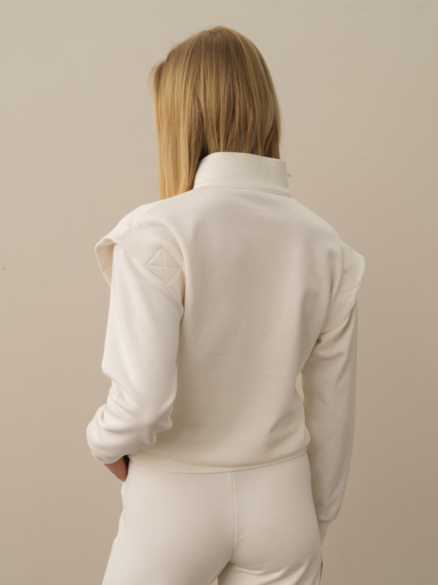 Ekru Regular Fit Dik Yaka Pamuklu Sweatshirt - 4