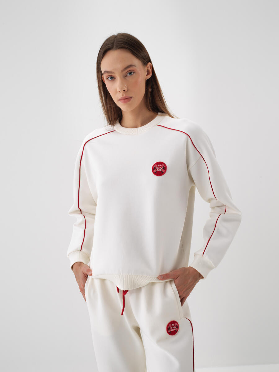 Ekru Pamuk Dokulu Regular Fit Sweatshirt