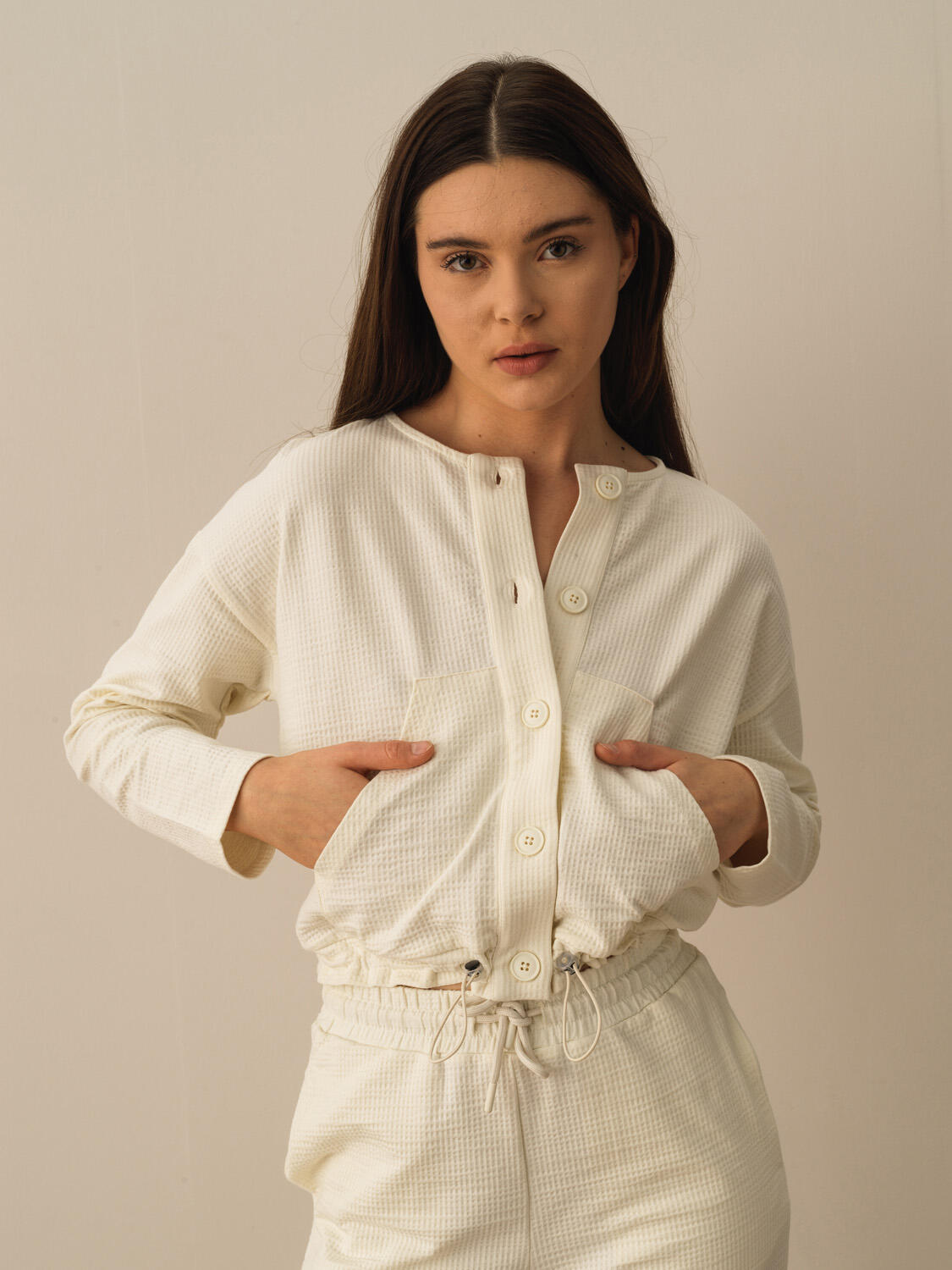 Ekru Pamuk Dokulu Regular Fit Sweatshirt