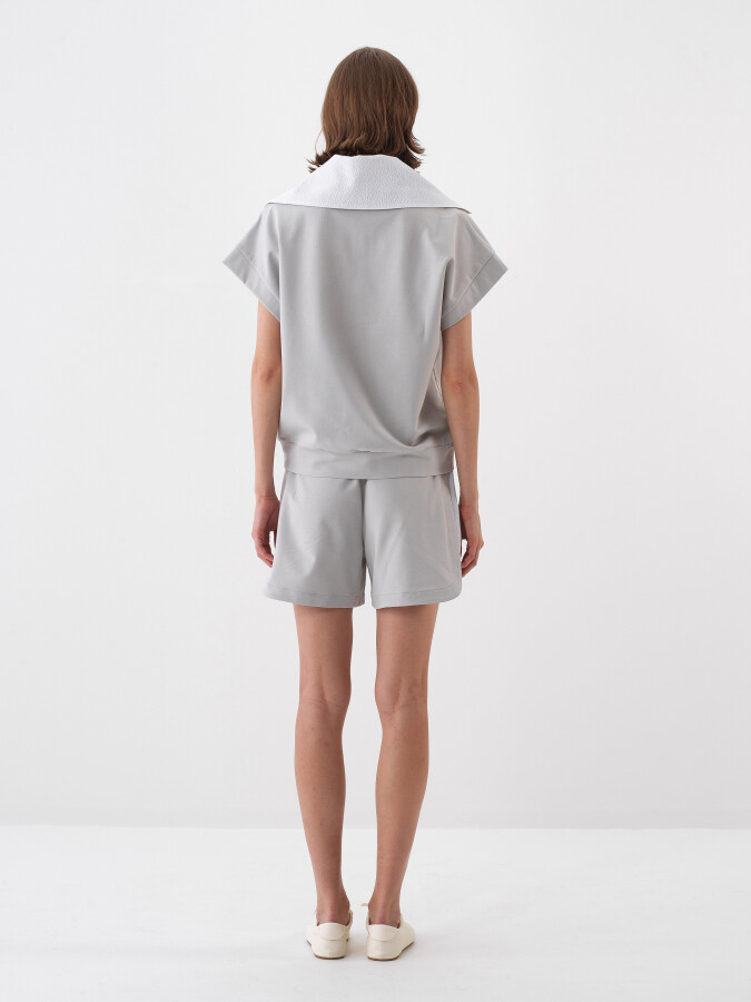 Gri Pamuk Dokulu Oversize Sweatshirt - 5