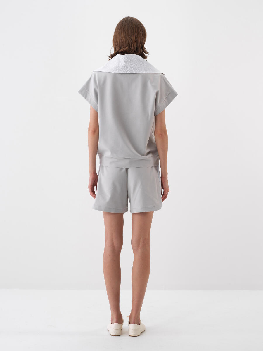 Gri Pamuk Dokulu Oversize Sweatshirt - 5