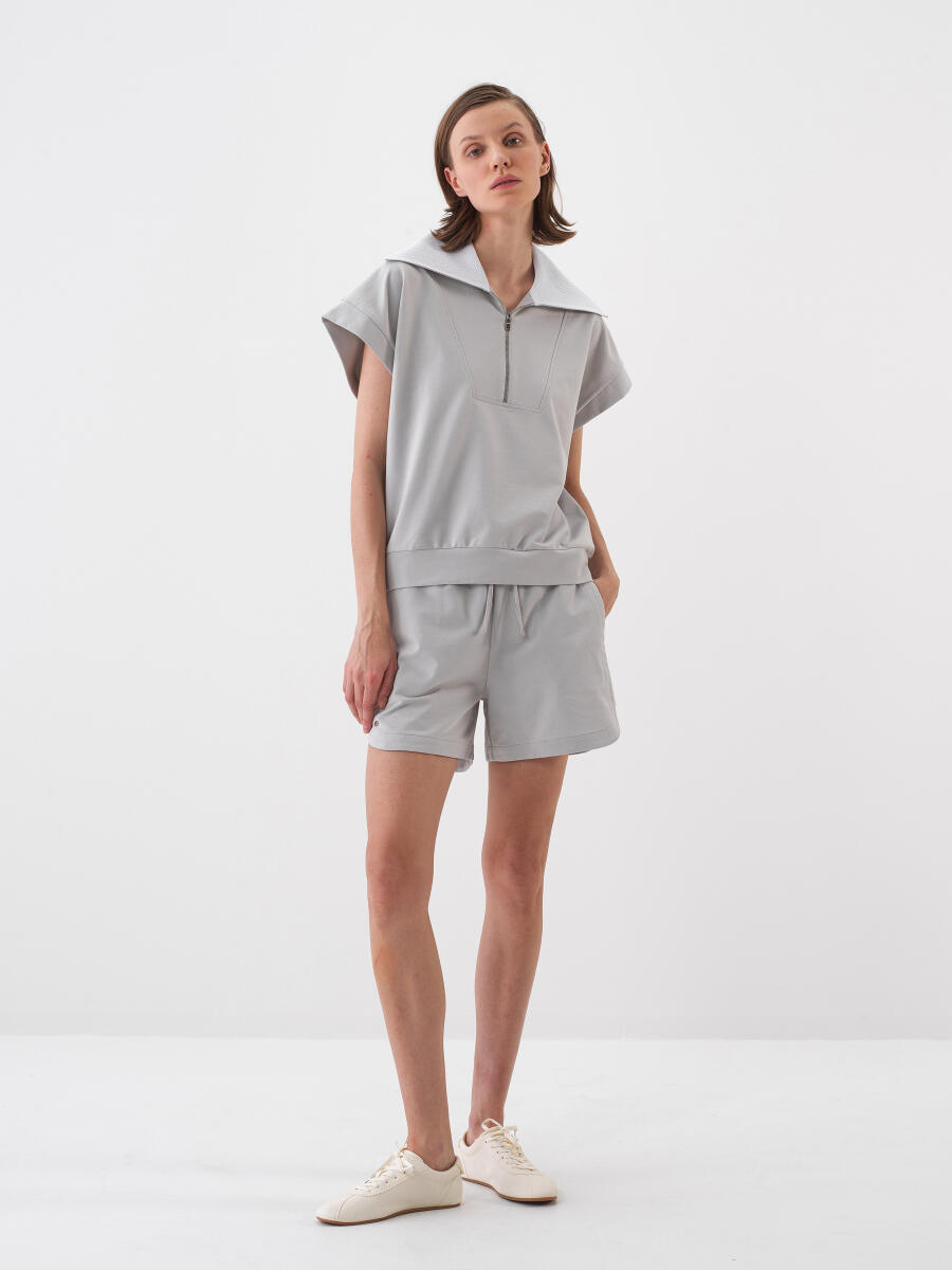 Gri Pamuk Dokulu Oversize Sweatshirt - 2