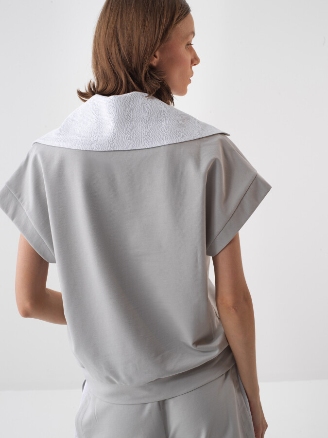 Gri Pamuk Dokulu Oversize Sweatshirt