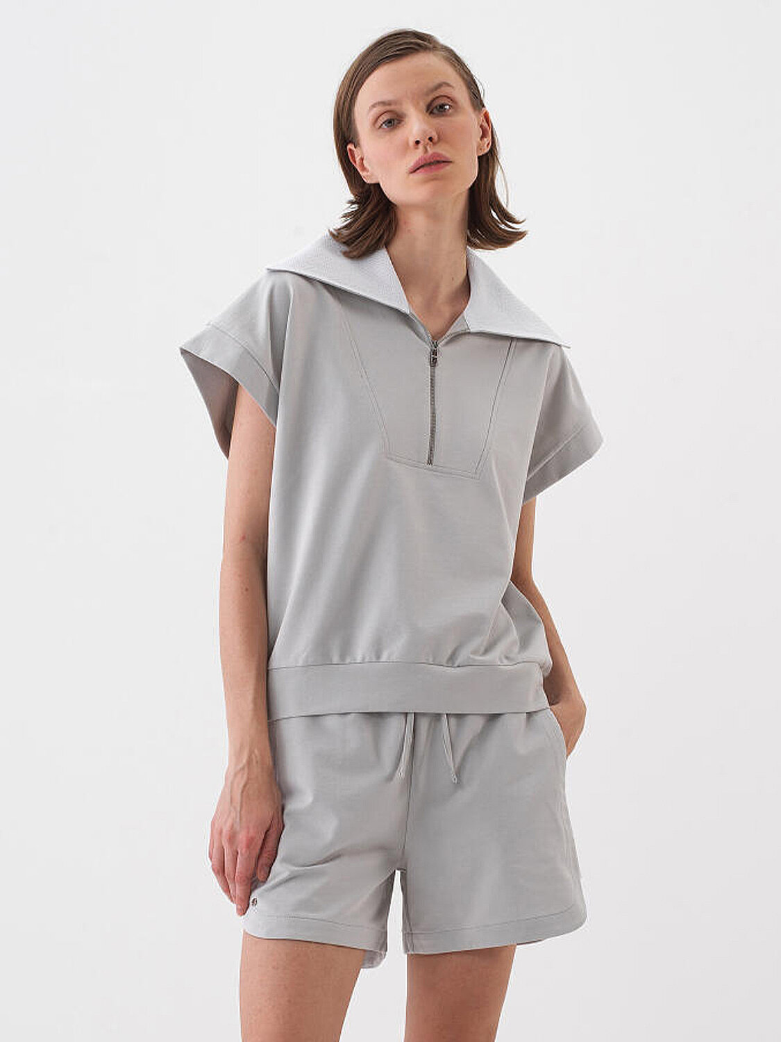 Gri Pamuk Dokulu Oversize Sweatshirt