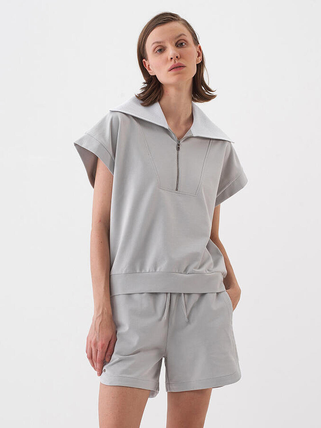 Gri Pamuk Dokulu Oversize Sweatshirt - 1