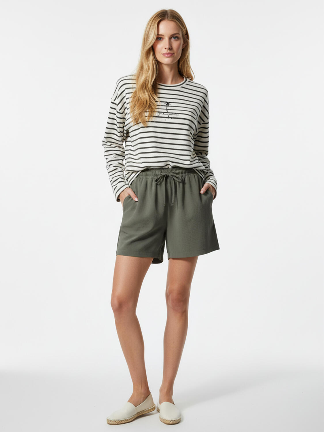 Haki Pamuk Dokulu Oversize Sweatshirt - 2