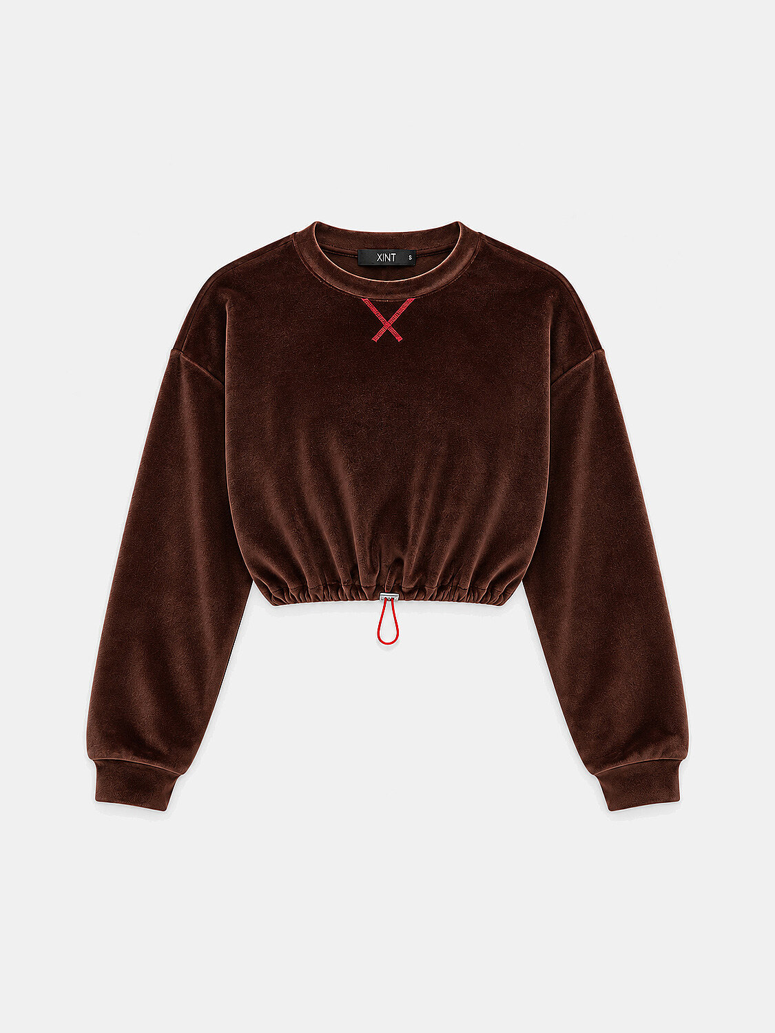 Kahverengi Oversize Bisiklet Yaka Kadife Sweatshirt