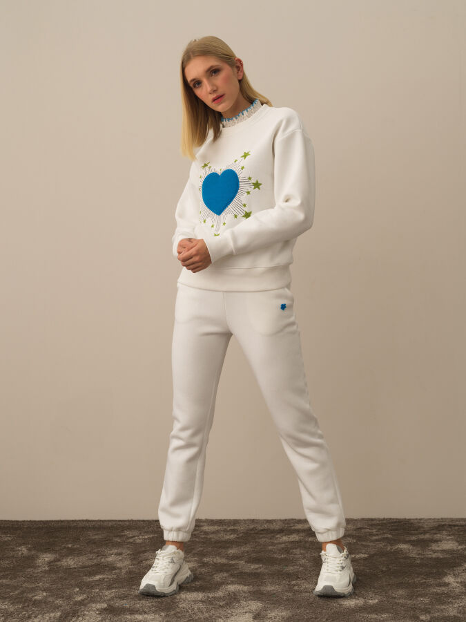 Ekru Oversize Dik Yaka Pamuklu Sweatshirt - 3